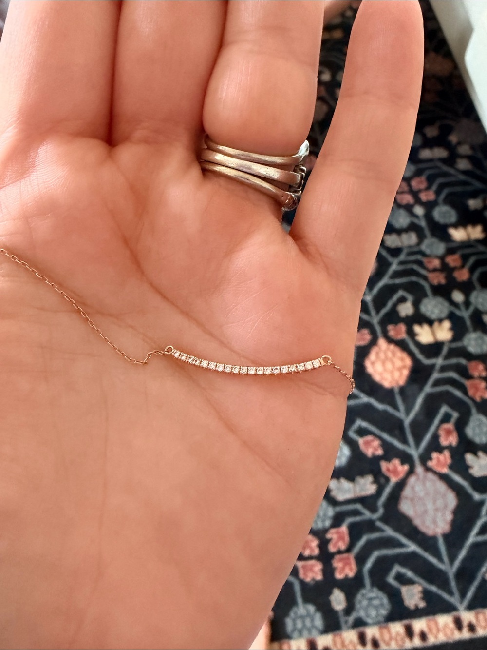 Gabriel & Co. 14k rose gold, pave diamond bar necklace
